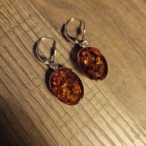 Amber 14k Yellow Gold Oval Drop Earrings
